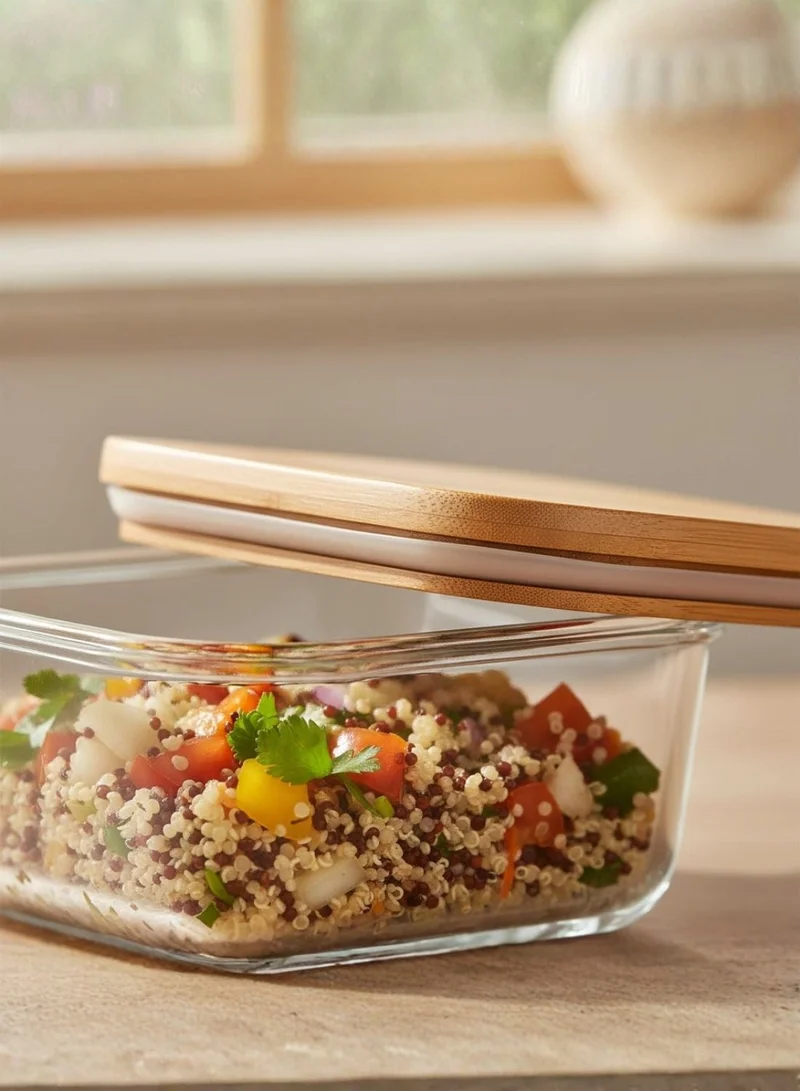 1Chase Rectangular Borosilicate Rectangular Glass Food Storage Containers with Bamboo Lids, Airtight Meal Prep Set 400ML 700ML 1000ML  | Best Price UAE